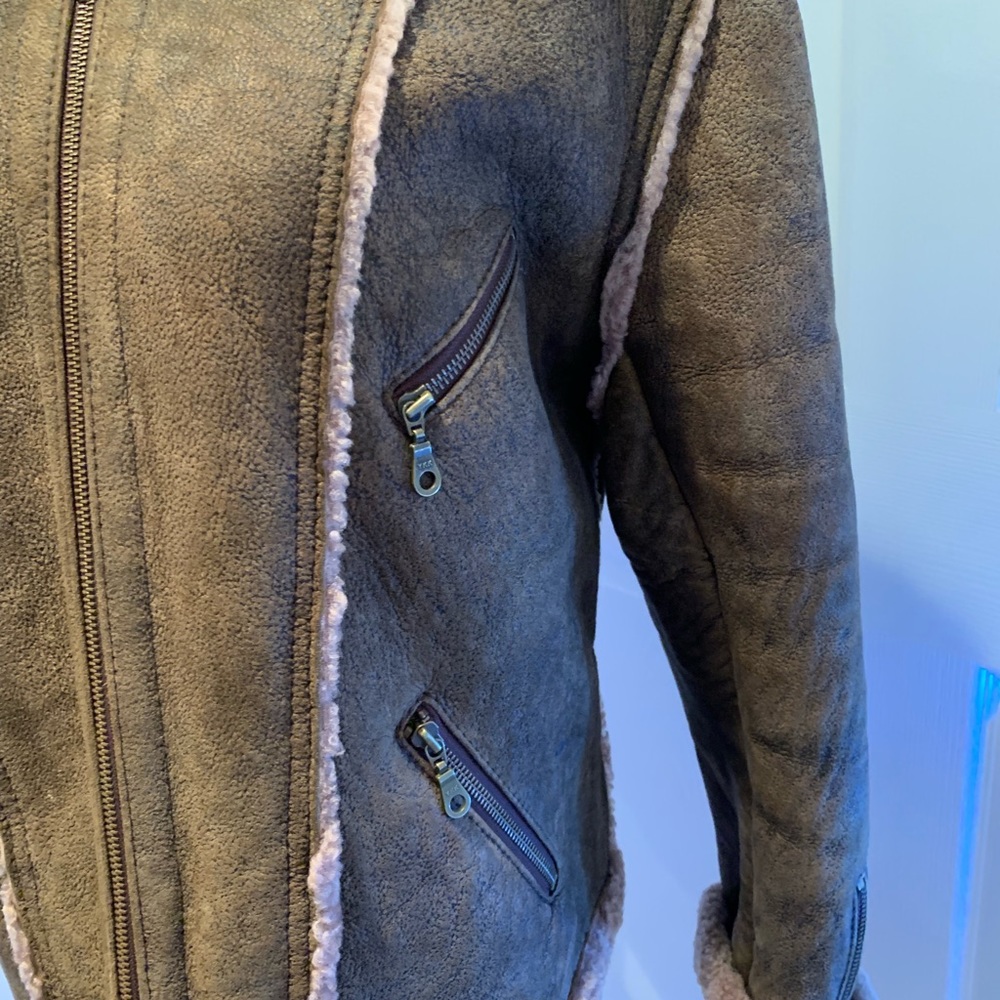 Jacket, Shearling Bomber Jacket, Brown, Size M - image 3